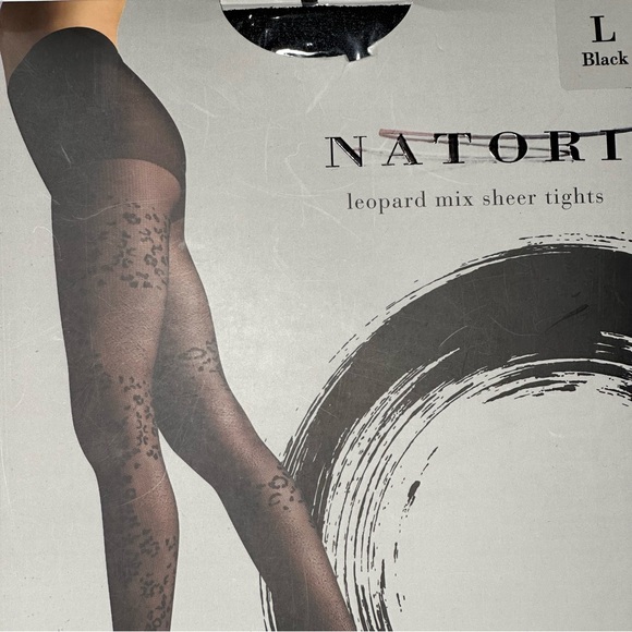 Natori Leopard Mix Sheer Tights‎ Black Pantyhose Pattern Hosiery Black NEW - Picture 10 of 11
